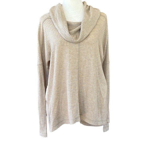 Lucky Brand Sweaters - Lucky Brand Waffle Knit Lightweight Cowl Neck Sweater Women's Small Beige Top